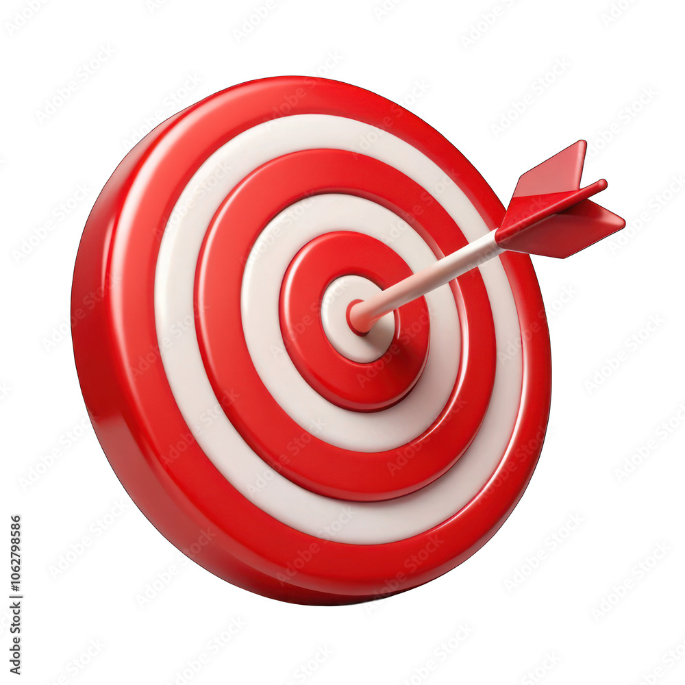 Red Target icon with arrow on center isolated on transparent background
