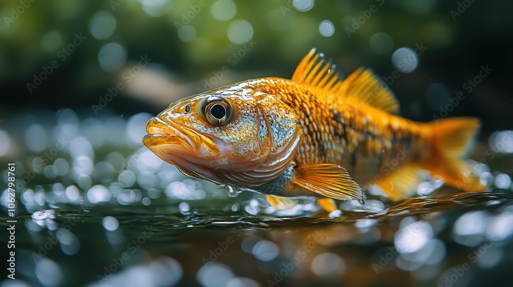 Fototapeta premium A Golden Fish Leaps From the Water