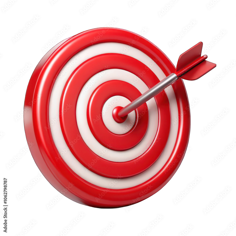 Red Target icon with arrow on center isolated on transparent background Red Target icon with arrow on center isolated on transparent background