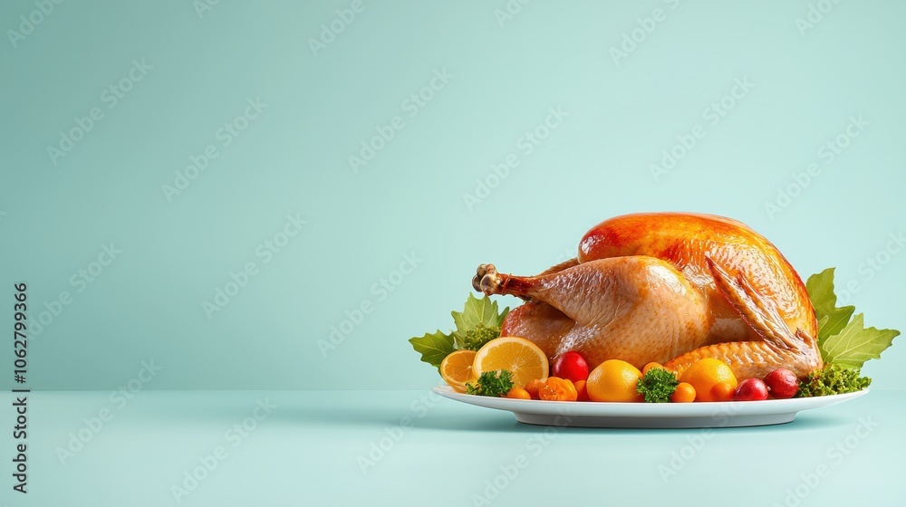 Delight your guests this holiday season with a perfectly roasted turkey surrounded by fresh fruits and vegetables Delight your guests this holiday season with a perfectly roasted turkey surrounded by fresh fruits and vegetables
