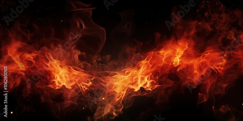 Fire with particles on black background, red fire, fire in the night, Fire flames on black background 