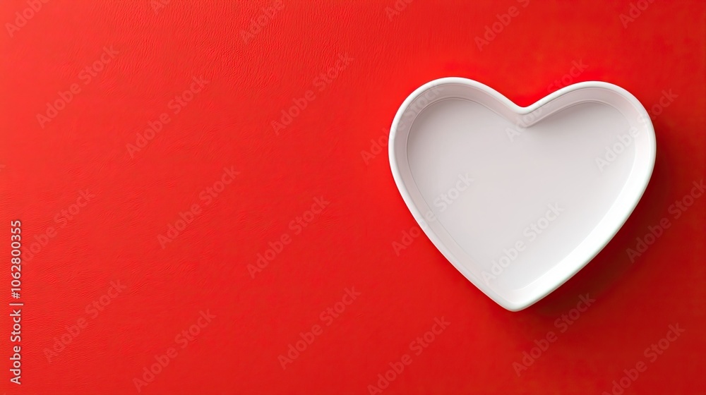 Heart-Shaped Plate on Vibrant Red Background Heart-Shaped Plate on Vibrant Red Background