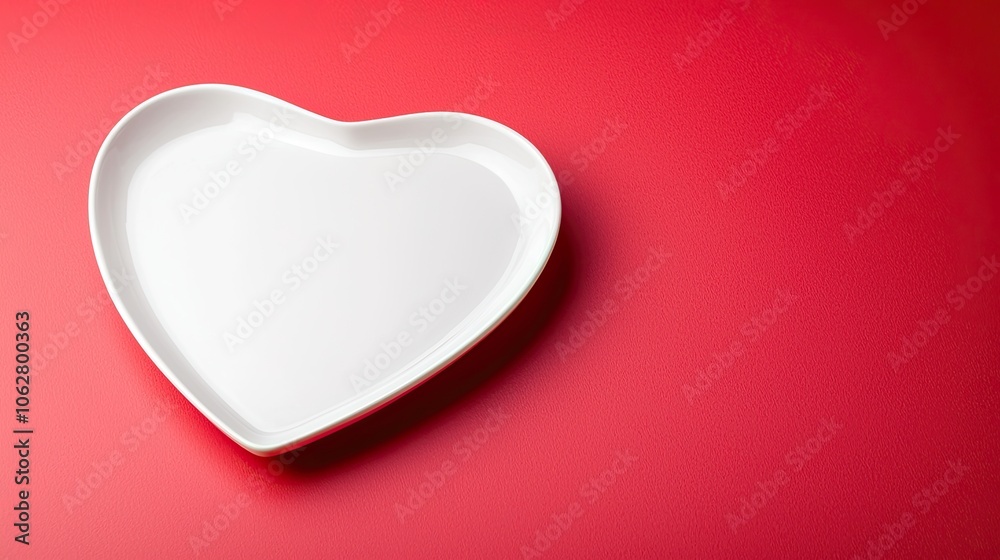 Heart-Shaped Plate on Vibrant Red Background Heart-Shaped Plate on Vibrant Red Background