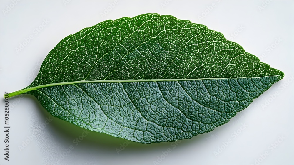 Obraz premium Closeup Macro View of Green Leaf with Detailed Veins and Texture,Showing the Natural Beauty and Intricate Structure of a Botanical Element from the Plant Kingdom