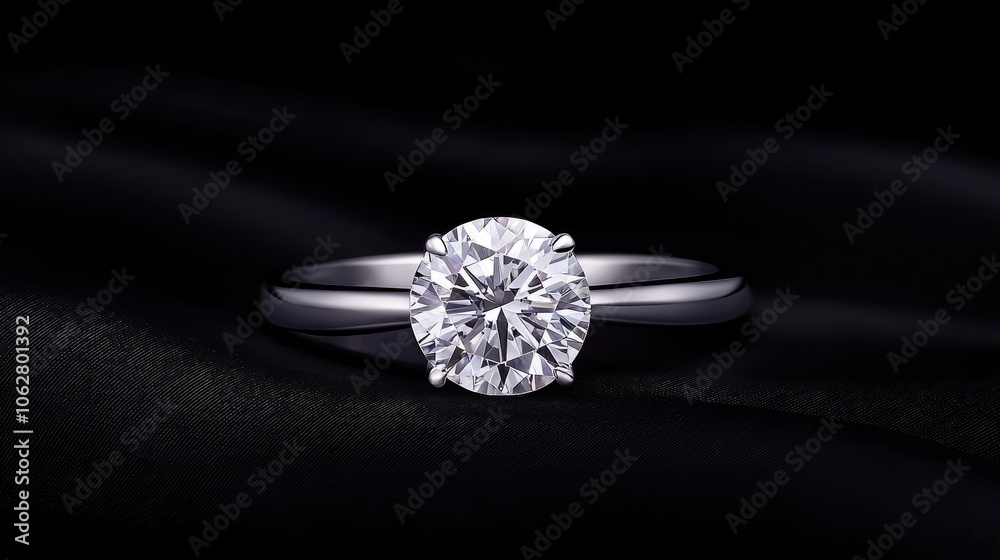 Elegant Oval Diamond Ring on Dark Satin Background Elegant Oval Diamond Ring on Dark Satin Background