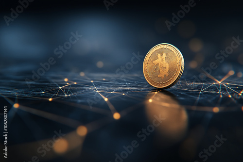 coin with uptrend graph pattern with dark blue background photo