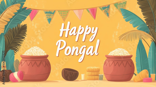 Happy Pongal illustration background to celebrate the Hindu harvest festival Pongal photo