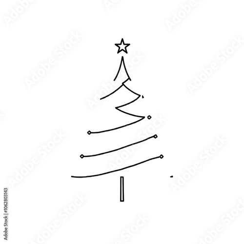 A simple black and white line drawing of a Christmas tree with a star on top photo