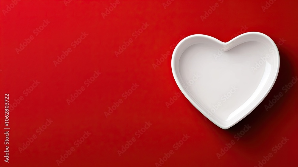 Heart-Shaped Dish on Vibrant Red Background Heart-Shaped Dish on Vibrant Red Background