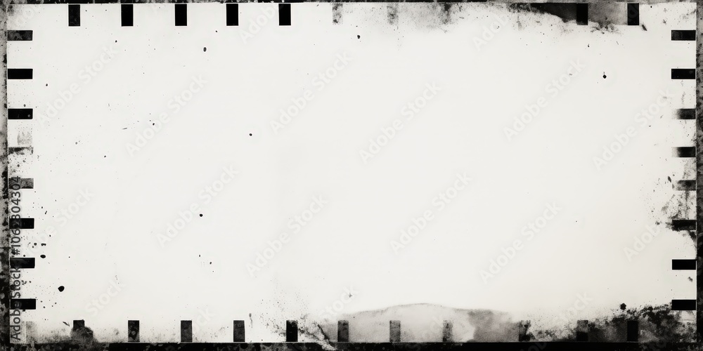 Obraz premium A blank white film strip with grunge texture on the edges on white background. vintage grunge film , dirty gritty analog vignette border, scratched and streaked negative strip 