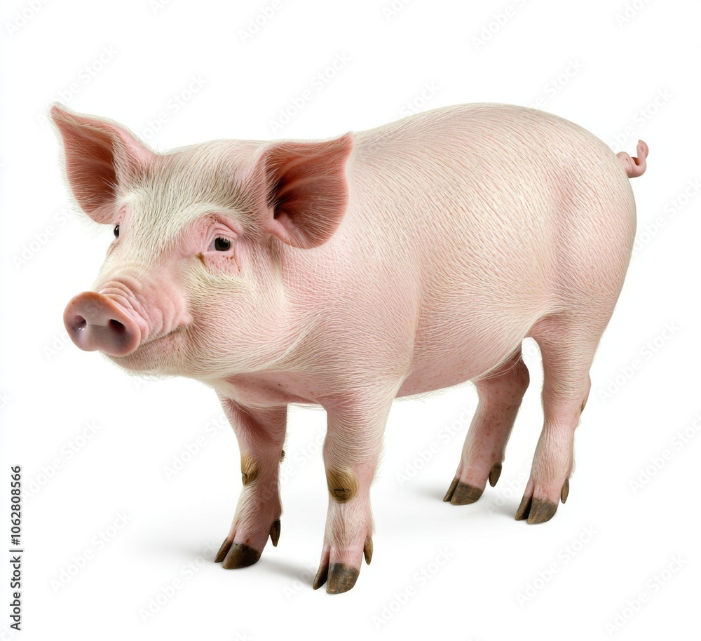 Domestic pig rendered in a vibrant pink color. Domestic pig rendered in a vibrant pink color.