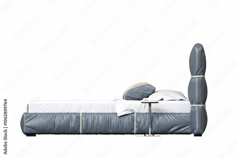 Fototapeta premium double bed isolated on a transparent background, furniture for the bedroom interior, 3D illustration, cg render 