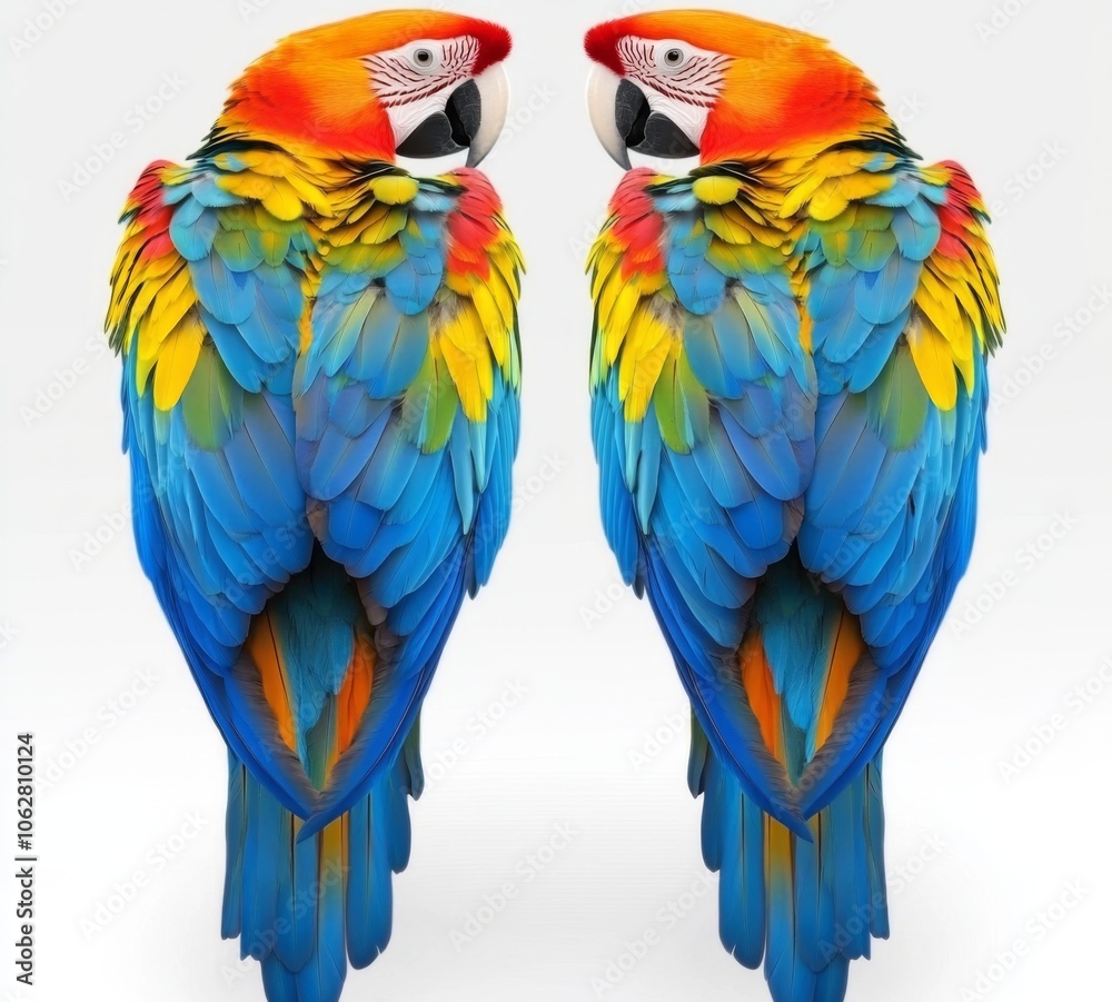Obraz premium A pair of blue and yellow macaws resting closely together.
