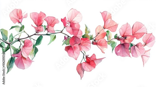 Isolated Bougainvillea Flowers Captured with Watercolors