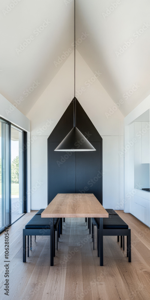 Fototapeta premium Modern dining area with minimalist design and natural lighting in a contemporary home