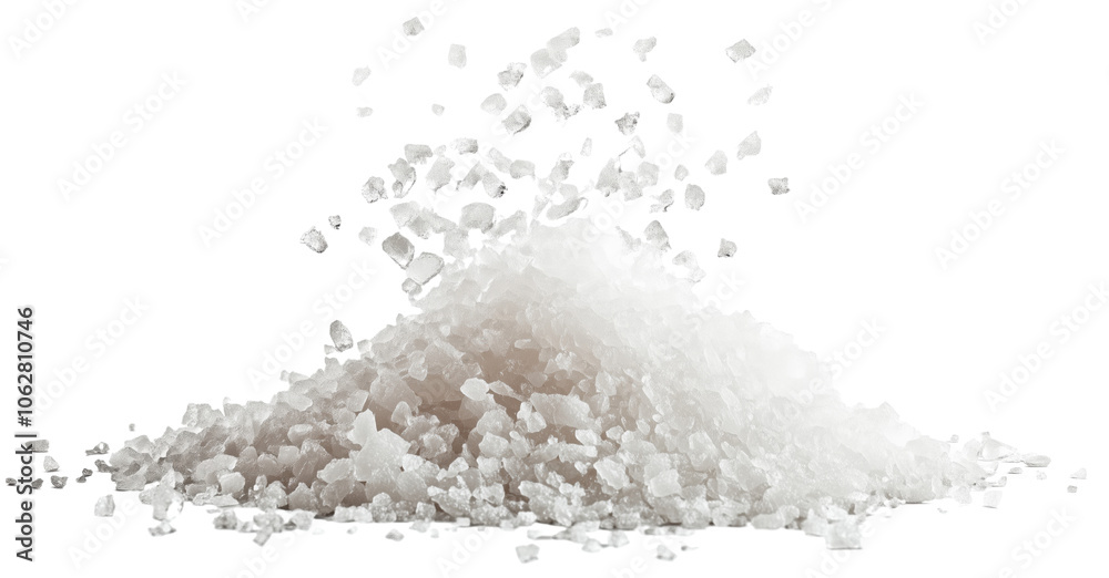 Fototapeta premium Delicate Fleur de Sel Sea Salt Crystals Isolated with Transparent Background for Food Photography
