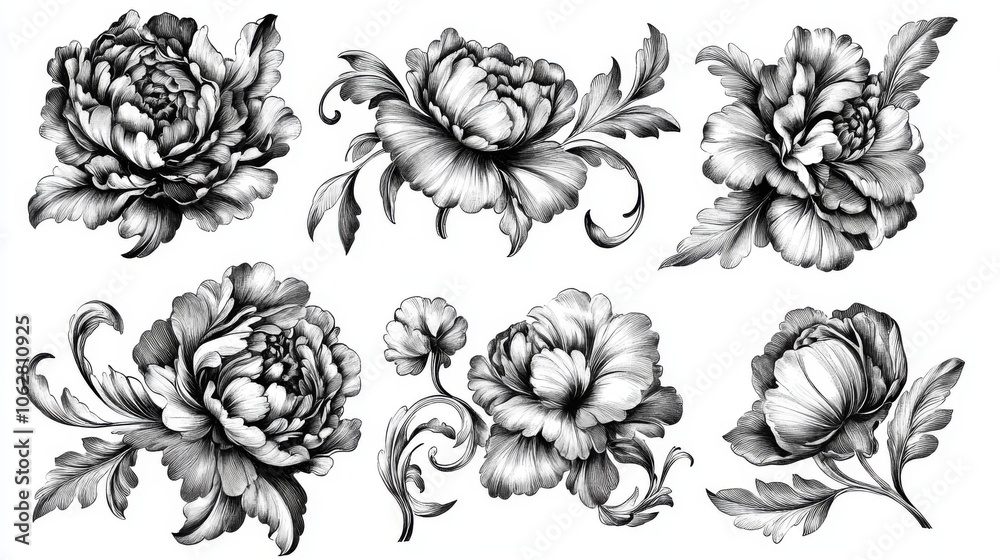 Modern retro pattern enhanced by engraved leaf scrolls. Modern retro pattern enhanced by engraved leaf scrolls.