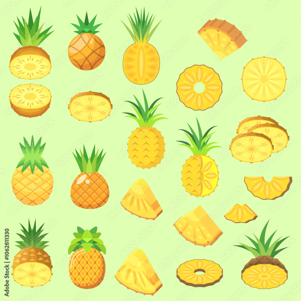 Set Abstract Collection Elements Fruits Food Pineapple Vector Design Style Background Illustration Texture For Prints Textiles, Clothing, Gift Wrap, Wallpaper, Pastel
