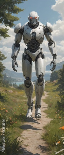 SciFi Robot Summer Landscape Illustration