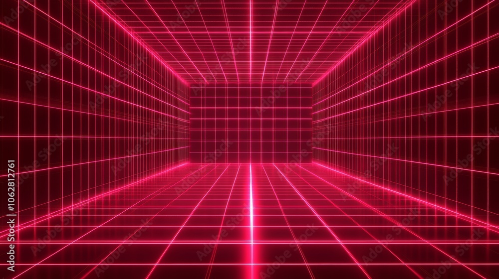 Mesmerizing red laser grid creates a cyber newretrowave atmosphere. Mesmerizing red laser grid creates a cyber newretrowave atmosphere.
