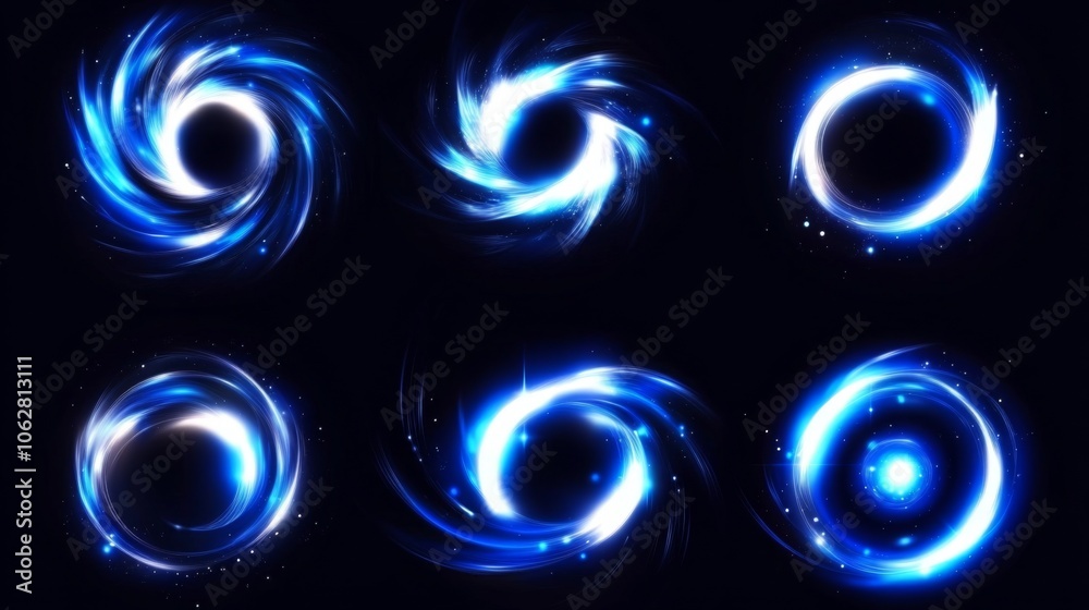 Modern illustrations showcasing glowing swirl lines. Modern illustrations showcasing glowing swirl lines.