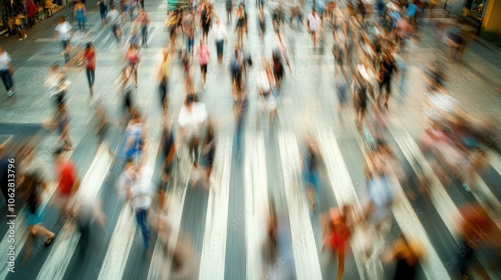custom made wallpaper toronto digitalAn aerial view of a bustling city street with blurred people walking on a crosswalk.