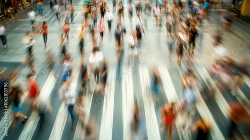 Wallpaper Mural An aerial view of a bustling city street with blurred people walking on a crosswalk. Torontodigital.ca