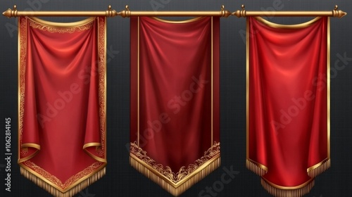 Royal banners crafted from high-quality vertical fabric create a classic appeal.