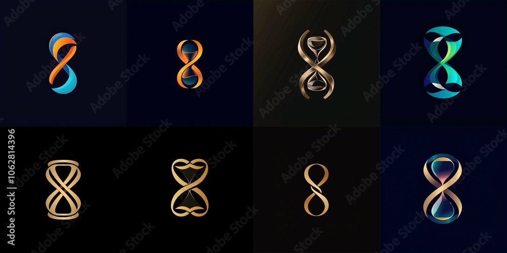 Logo design showcasing an abstract hourglass merged with a sleek infinity symbol, symbolizing the passage of time and continuity. Logo design showcasing an abstract hourglass merged with a sleek infinity symbol, symbolizing the passage of time and continuity.