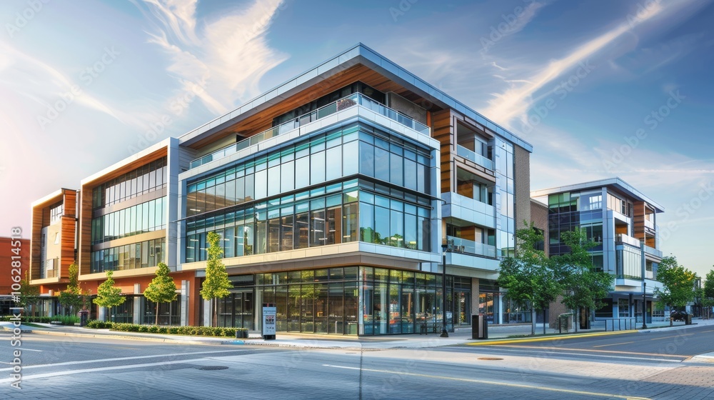 Exterior view of a commercial property in an urban setting Exterior view of a commercial property in an urban setting
