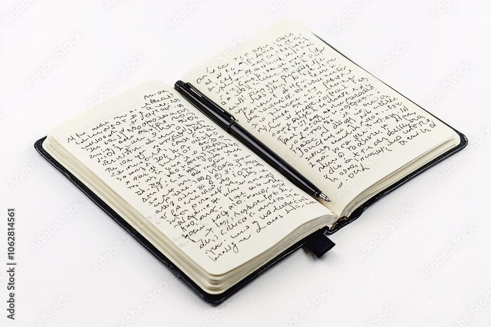 Obraz premium A mindfulness journal lies open on a blank canvas, featuring personal reflections and illustrations that encourage self-discovery and mental focus.