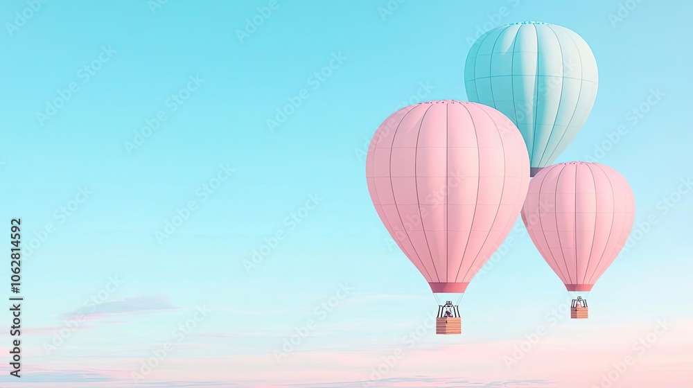 Fototapeta premium Colorful hot air balloons floating in a clear blue sky, serene and picturesque.