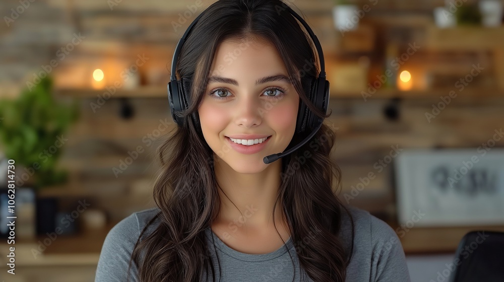 A female operator with a confident face wears a headset in a call center office. Sits in front of her computer, takes calls through a headset, listening attentively to the caller A female operator with a confident face wears a headset in a call center office. Sits in front of her computer, takes calls through a headset, listening attentively to the caller