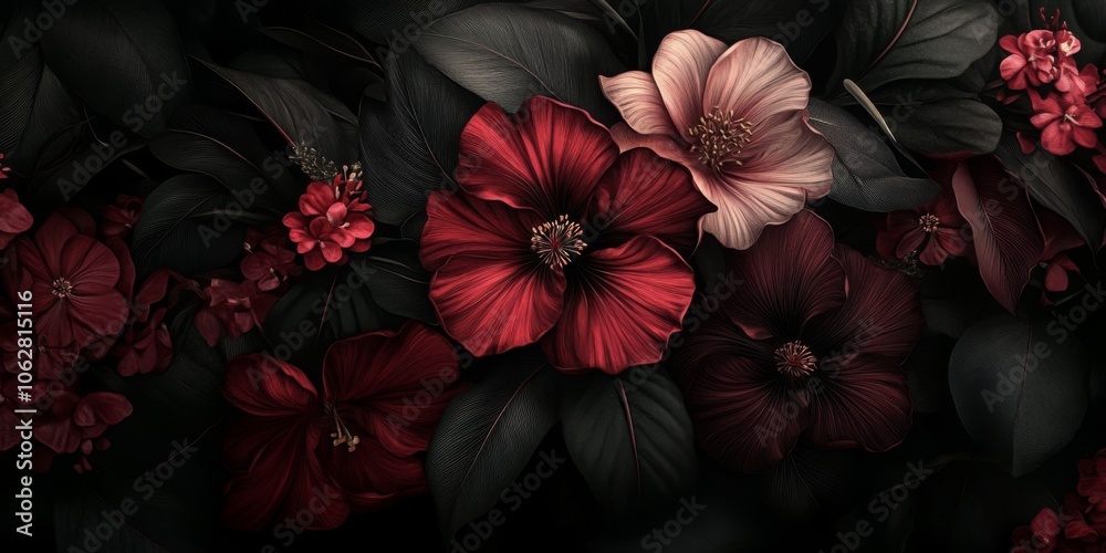 Dark and moody ambiance accentuating red blooms. Dark and moody ambiance accentuating red blooms.