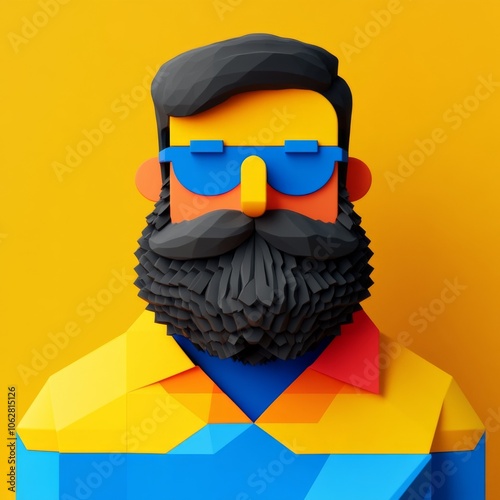 Close-up portrait of a 3D cartoon character icon featuring a beard or mustache. photo