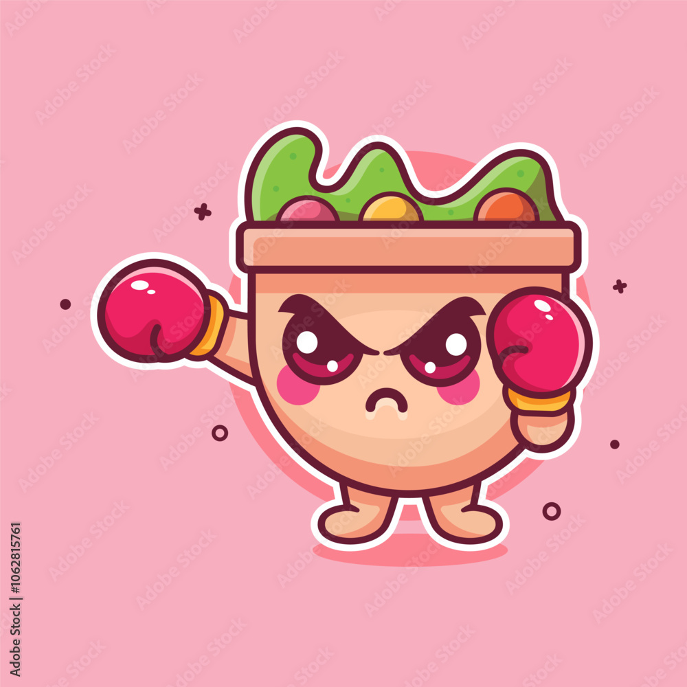 angry salad food character mascot playing boxing sport isolated cartoon angry salad food character mascot playing boxing sport isolated cartoon