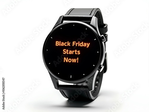 Smart Alarm Watch with Black Friday Starts Now Displayed, Isolated on White Background photo