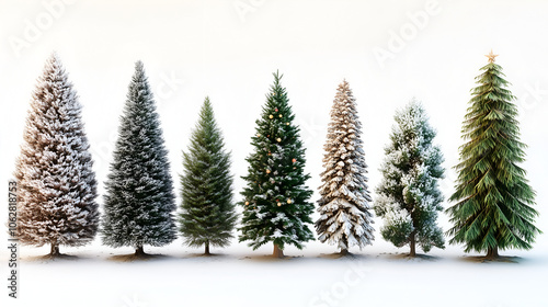 set of Christmas decorated Trees isolated on white background