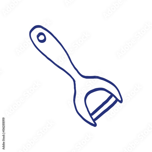 Peeler. Kitchenware sketch. Doodle line vector kitchen utensil and tool. Cutlery illustration
