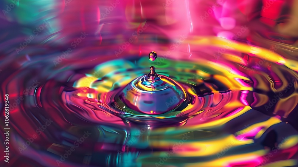 Prismatic refraction of light through a translucent, colorful water drop Prismatic refraction of light through a translucent, colorful water drop