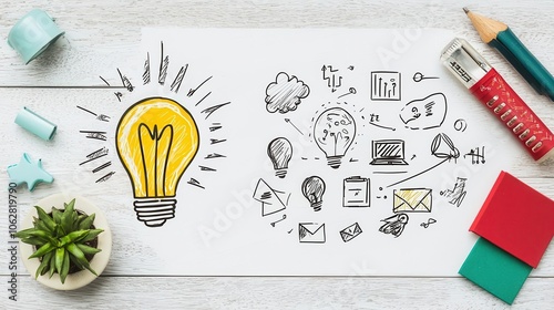 Whiteboard filled with flowcharts and diagrams, innovationdriven business strategy photo