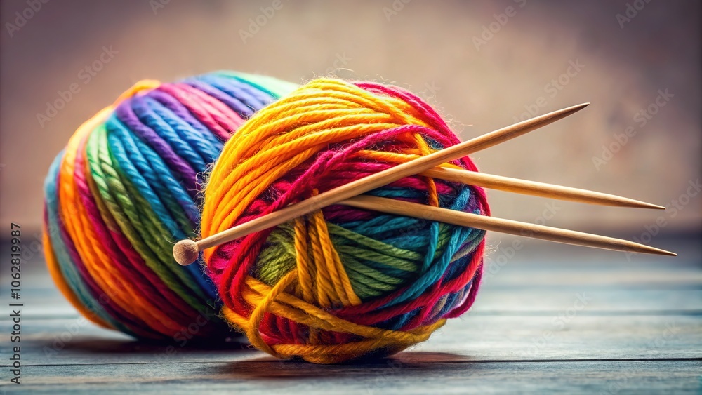 Cozy yarn and needles, captured in a beautiful ball of knitting wool. Cozy yarn and needles, captured in a beautiful ball of knitting wool.