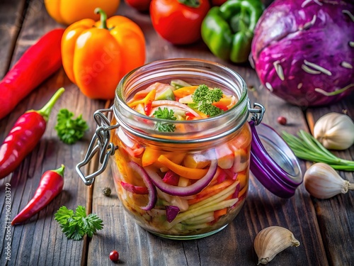 Crunchy Homemade Pickled Cabbage with Bell Peppers, Carrots & Onions