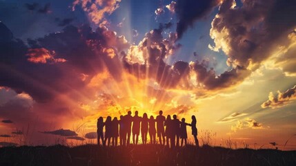 Leinwandbilder Purpur Silhouette of people embracing under a sky of unity  © KerXing