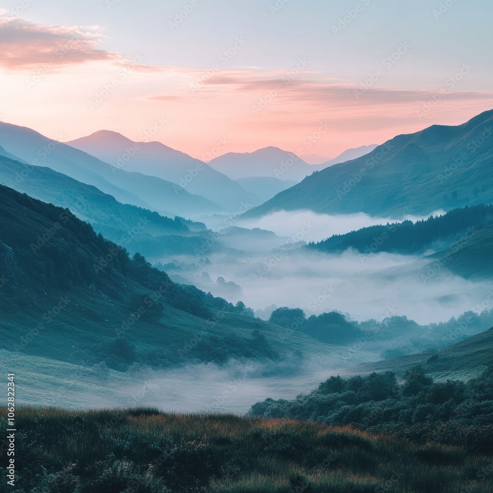 Misty Mountain Valley at Sunrise