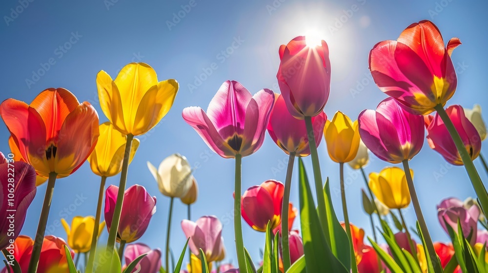 Vibrant tulips in full bloom, radiating with color and vitality Vibrant tulips in full bloom, radiating with color and vitality