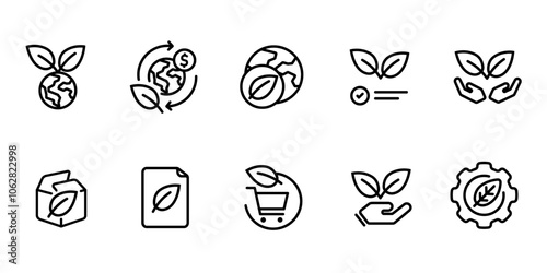 protection eco green environmental icon set collection stroke line simple symbol of carbon trading offset eco friendly check list responsible shopping cogs machine