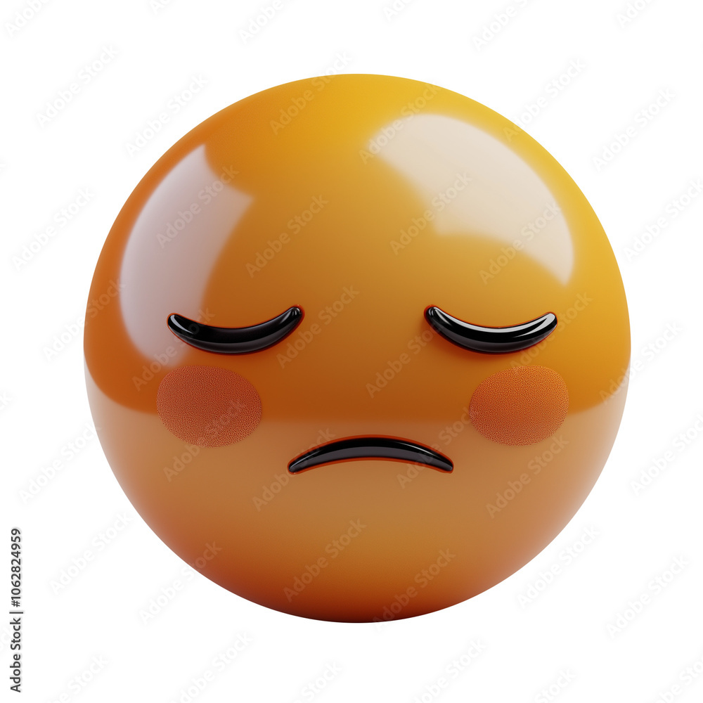 Fototapeta premium Sad Blushing Emoji Face with Frown, 3D Cartoon Icon for Messaging and Social Media 