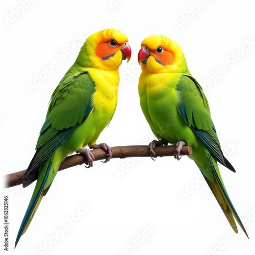 two parrots on white background