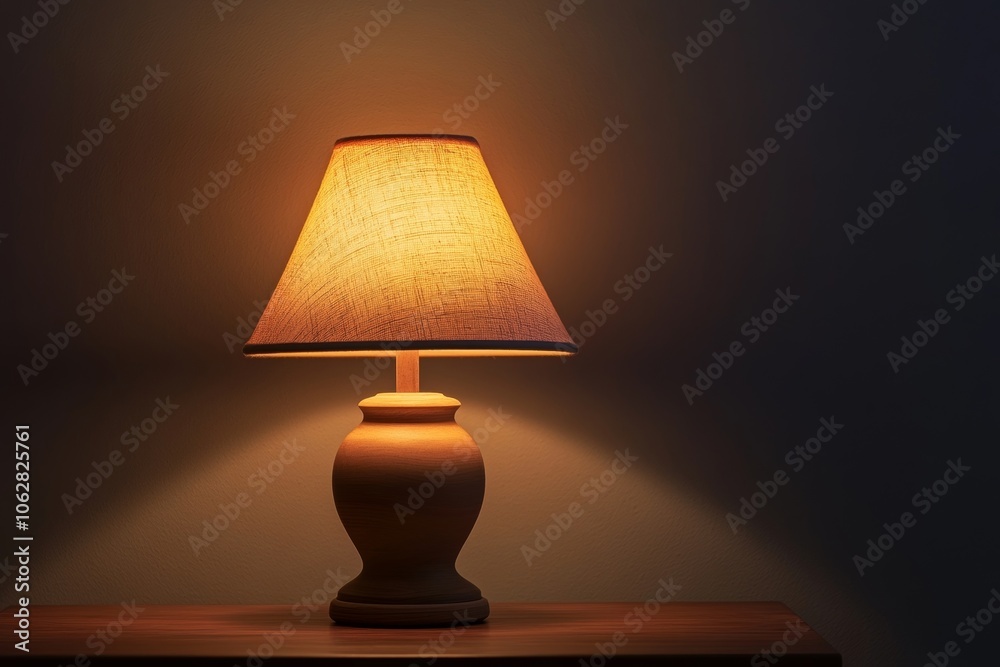 Lighted lamp set against a dark background. Lighted lamp set against a dark background.